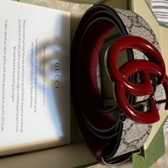 NWOT Authentic Gucci GG Marmont Leather Belt W/Burgundy Ceramic Buckle Size 105 - Picture 4 of 11
